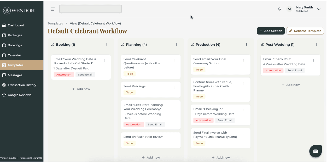 Vendor web app templates page