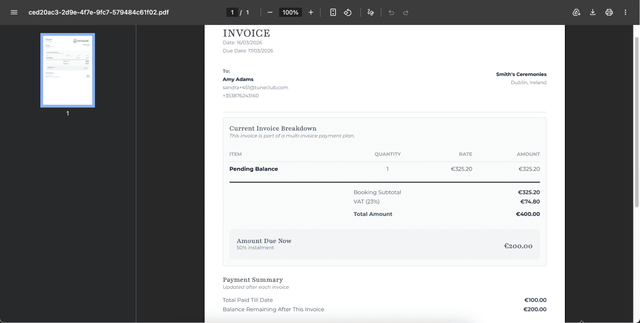 Vendor web app invoices